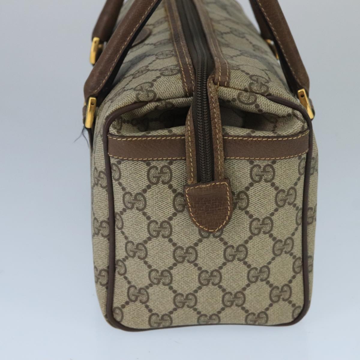 GUCCI GG Supreme Boston Bag PVC Leather Beige Gold 000 40 0207 Auth bs20064