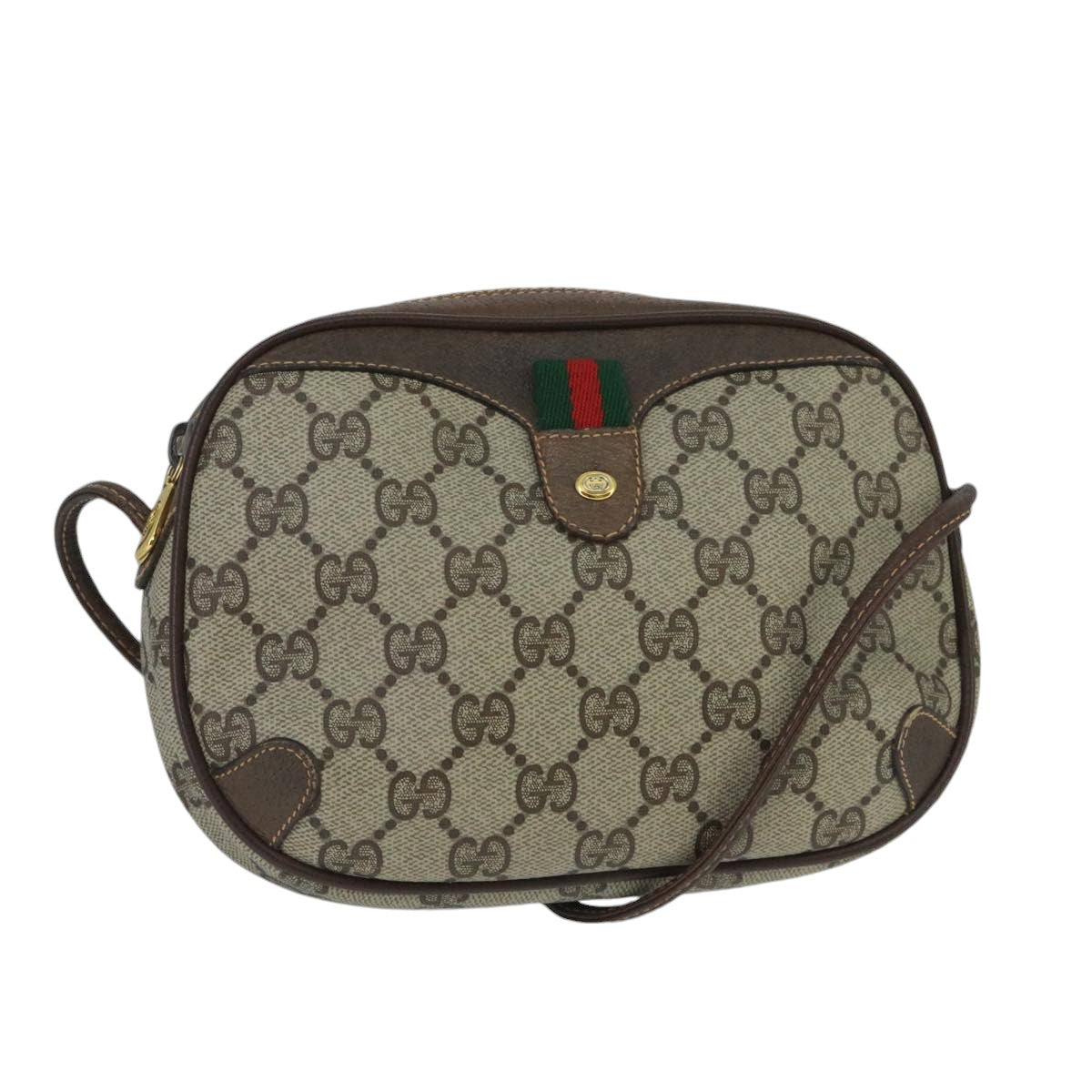 GUCCI GG Supreme Web Sherry Line Shoulder Bag PVC Beige 156 02 066 Auth bs20065