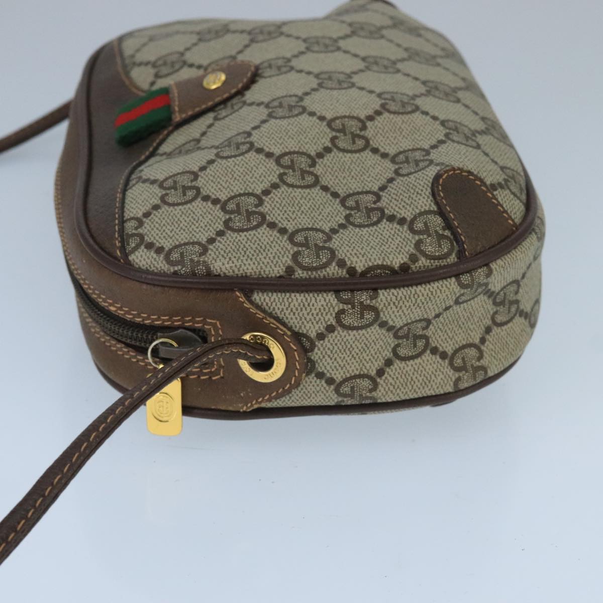 GUCCI GG Supreme Web Sherry Line Shoulder Bag PVC Beige 156 02 066 Auth bs20065