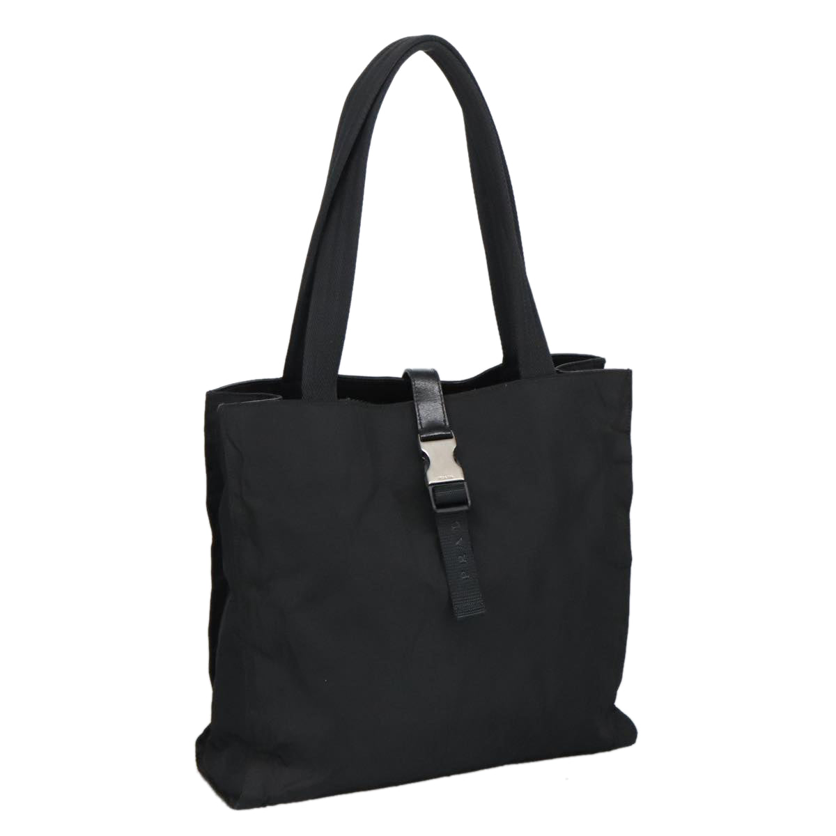 PRADA Tote Bag Nylon Black Silver Auth bs20071