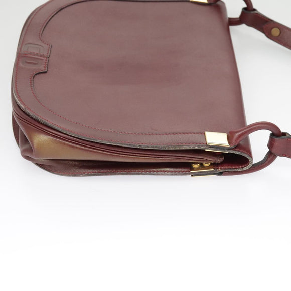 Christian Dior Shoulder Bag Leather Bordeaux Gold Auth bs20076