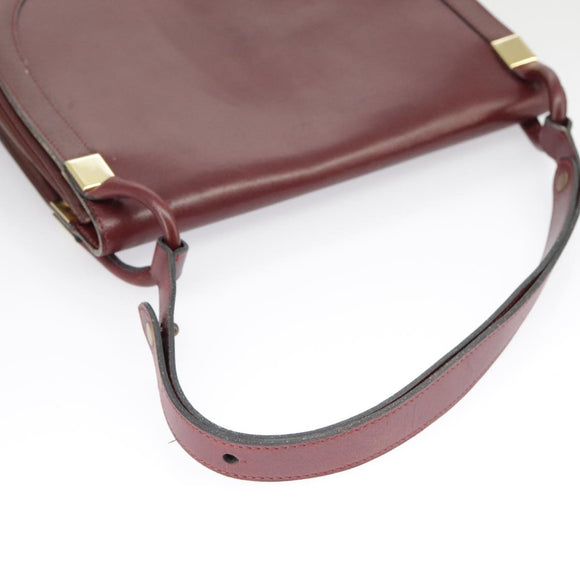 Christian Dior Shoulder Bag Leather Bordeaux Gold Auth bs20076