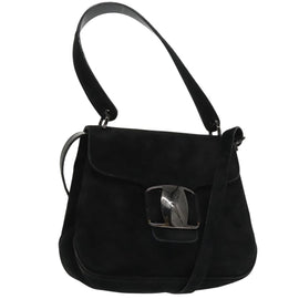 Salvatore Ferragamo Hand Bag Suede 2way Black Silver Auth bs20078