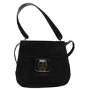 Salvatore Ferragamo Hand Bag Suede 2way Black Silver Auth bs20078-13