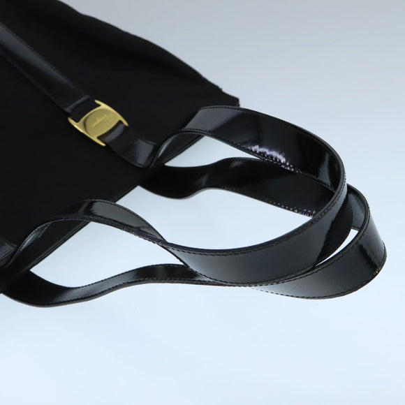 Salvatore Ferragamo Tote Bag Canvas Gold Black Auth bs20079