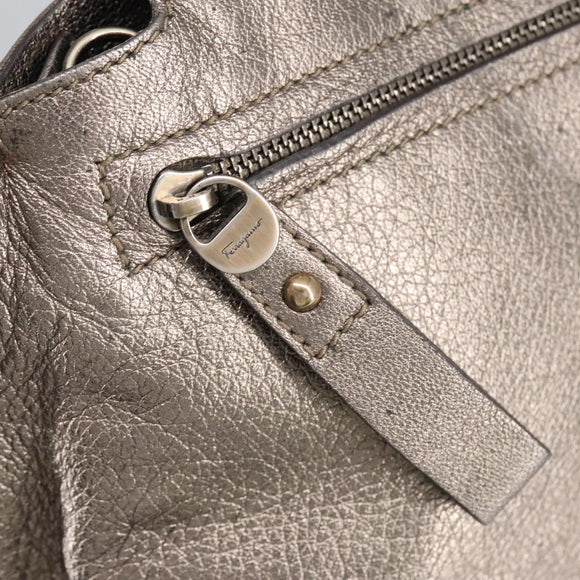Salvatore Ferragamo Gancini Hand Bag Leather 2way Silver Auth bs20081