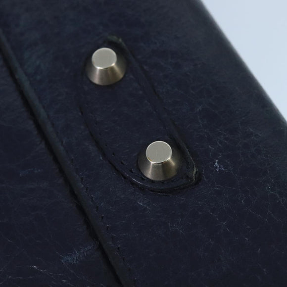 BALENCIAGA Long Wallet Leather Navy Silver Auth bs20089