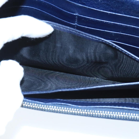 BALENCIAGA Long Wallet Leather Navy Silver Auth bs20089