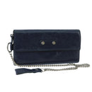 BALENCIAGA Long Wallet Leather Navy Silver Auth bs20089-1