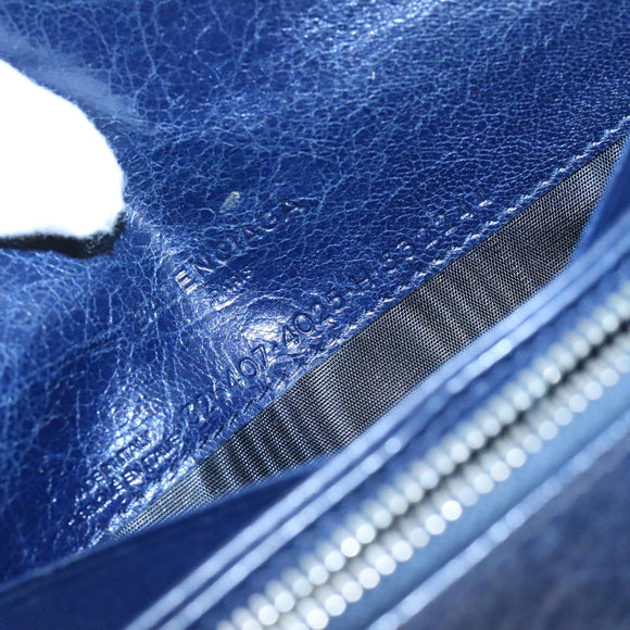 BALENCIAGA Long Wallet Leather Navy Silver Auth bs20089