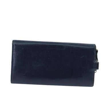 BALENCIAGA Long Wallet Leather Navy Silver Auth bs20089 - 0