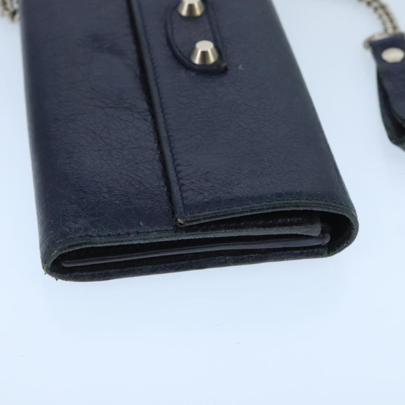 BALENCIAGA Long Wallet Leather Navy Silver Auth bs20089