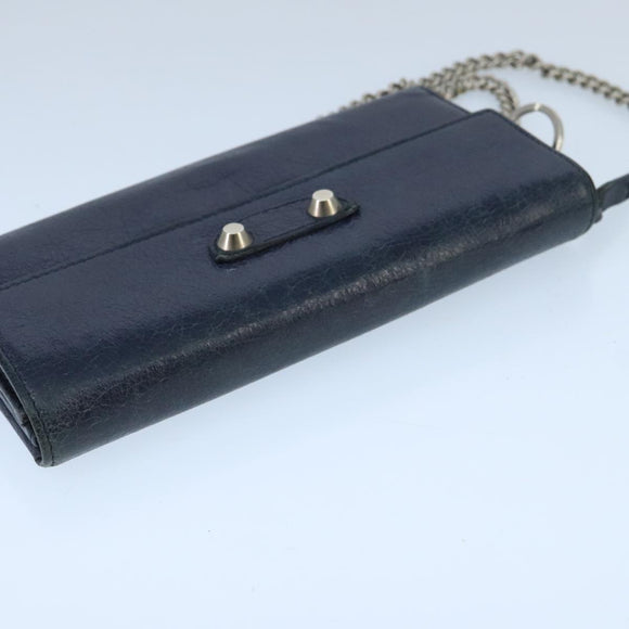 BALENCIAGA Long Wallet Leather Navy Silver Auth bs20089