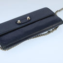 BALENCIAGA Long Wallet Leather Navy Silver Auth bs20089-6