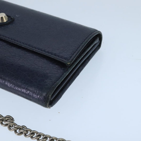 BALENCIAGA Long Wallet Leather Navy Silver Auth bs20089