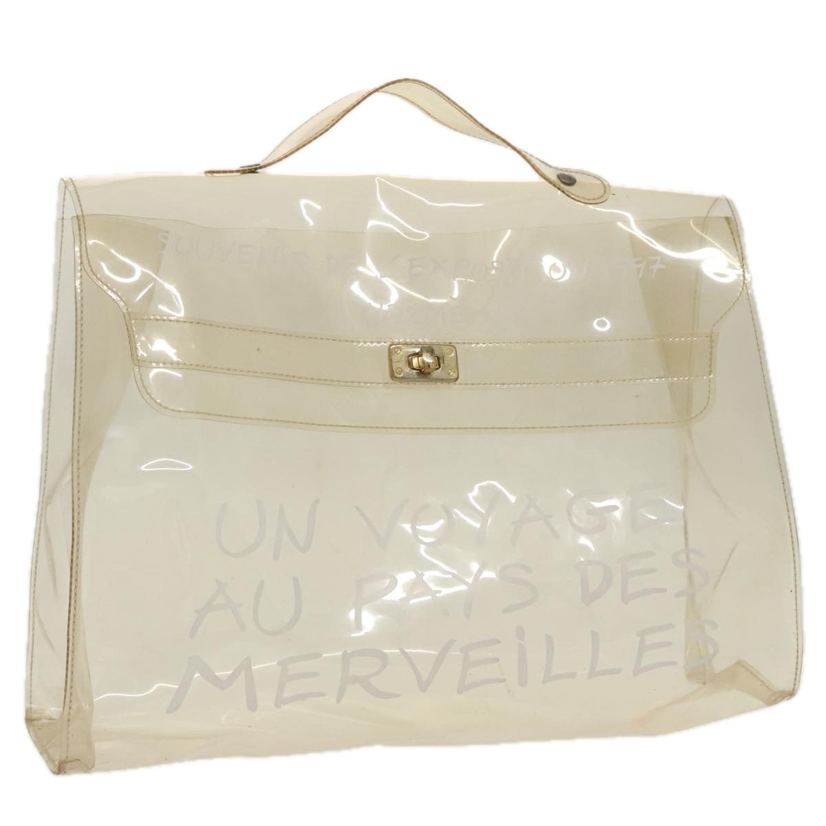 HERMES Vinyl Kelly Hand Bag Vinyl Clear Gold Auth bs20094