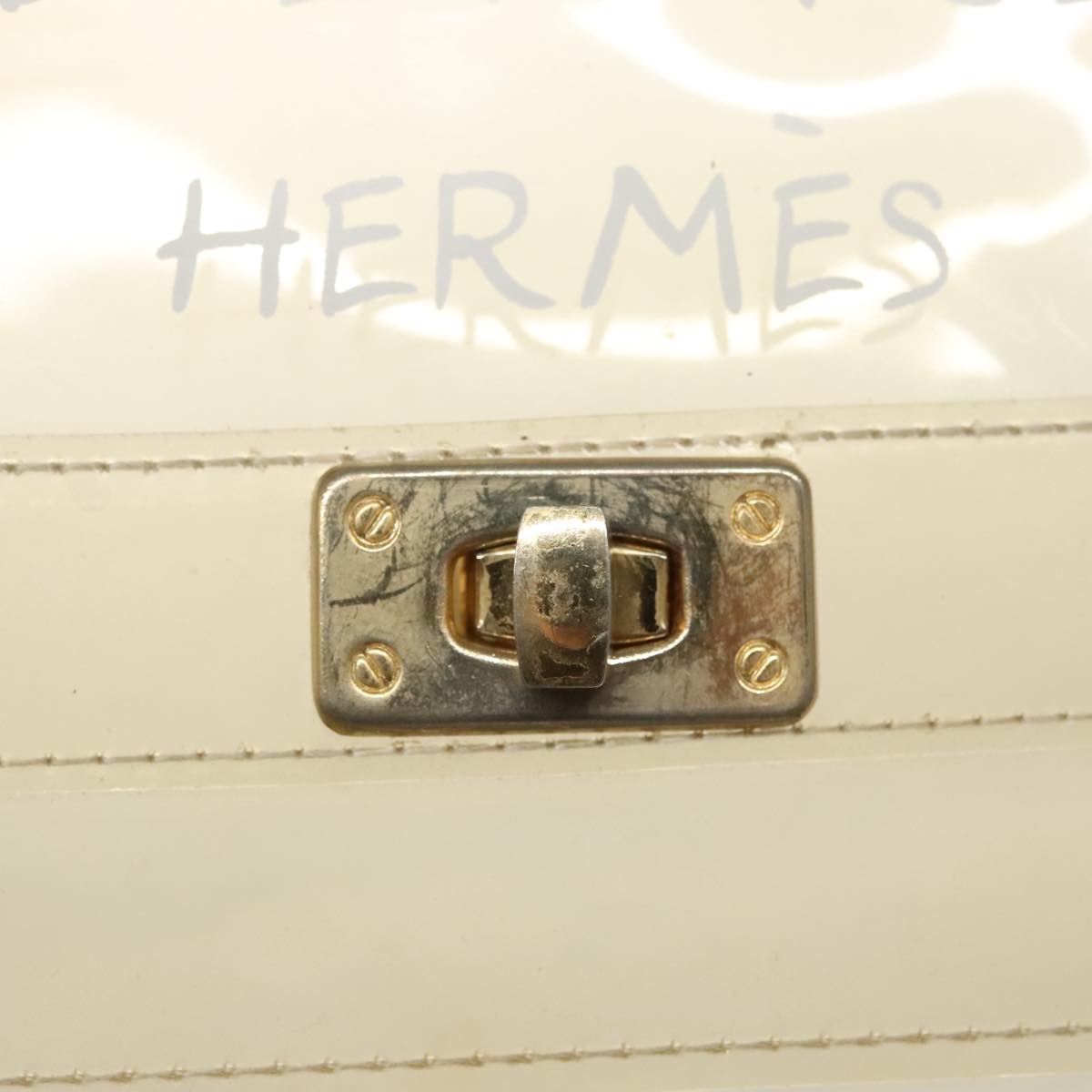 HERMES Vinyl Kelly Hand Bag Vinyl Clear Gold Auth bs20094