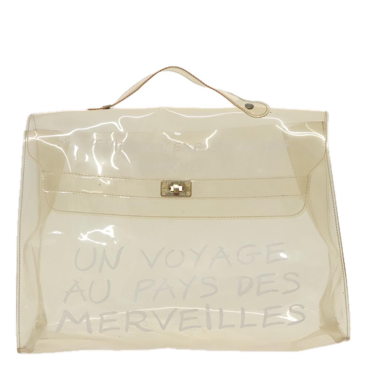 HERMES Vinyl Kelly Hand Bag Vinyl Clear Gold Auth bs20094