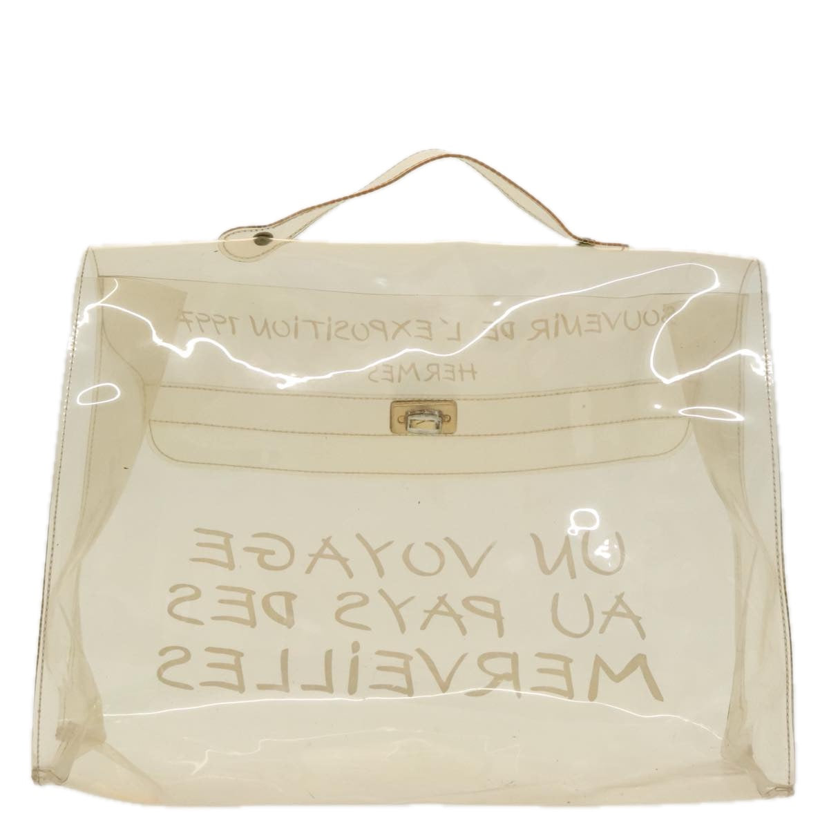 HERMES Vinyl Kelly Hand Bag Vinyl Clear Gold Auth bs20094