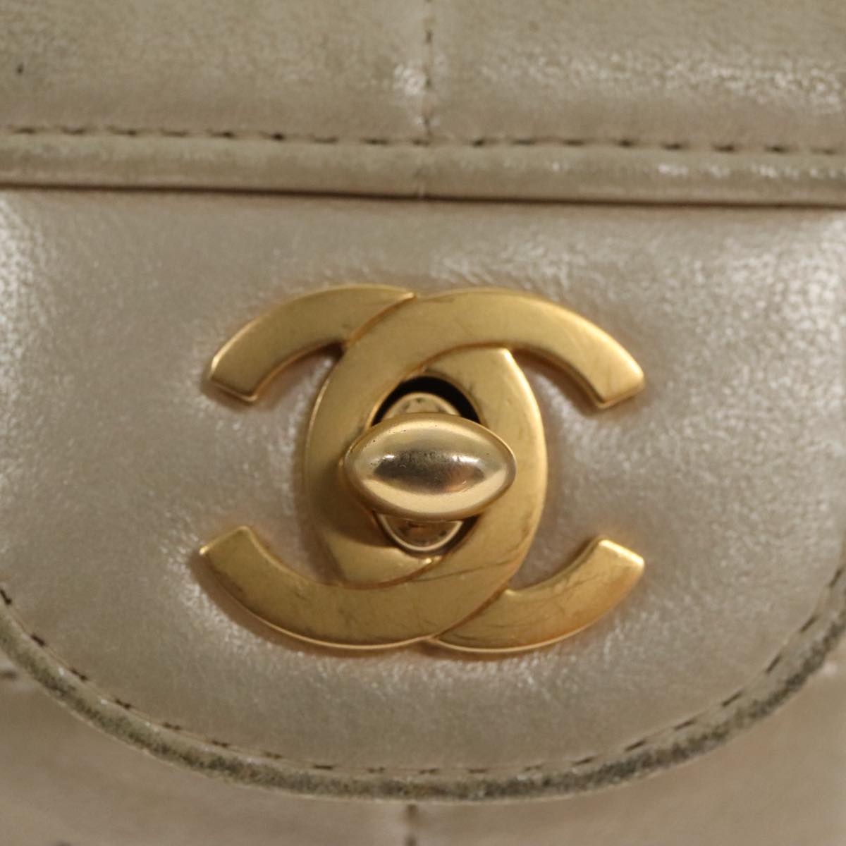 CHANEL Choco Bar Chain Shoulder Bag Lamb Skin Gold Tone Gold CC Auth bs20107