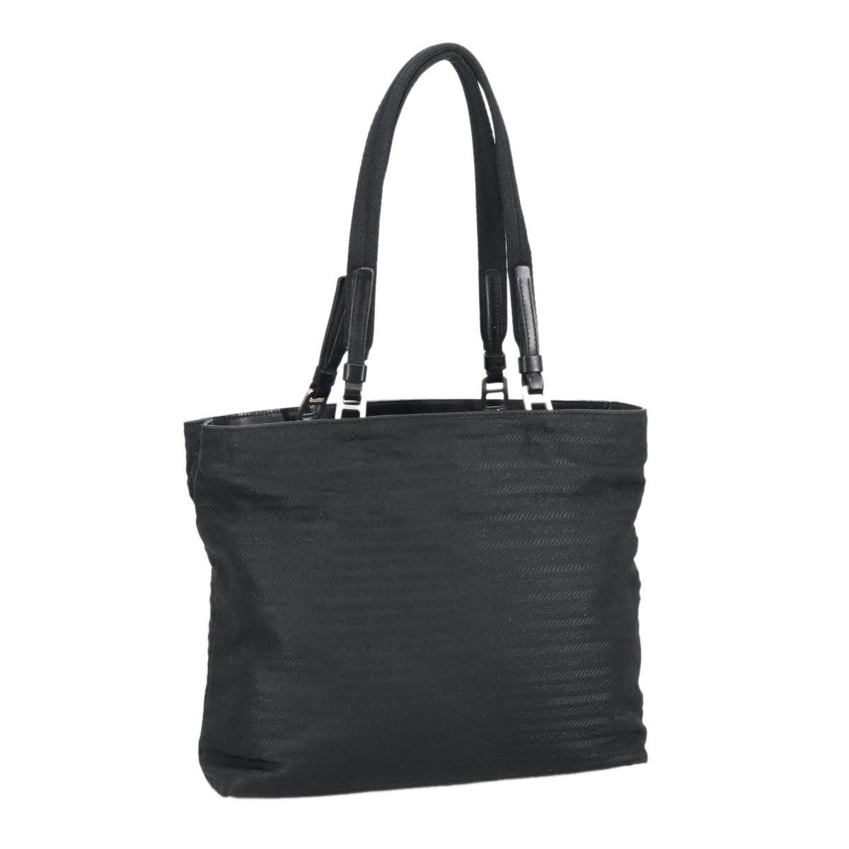 PRADA Tote Bag Nylon Black Silver Auth bs20114