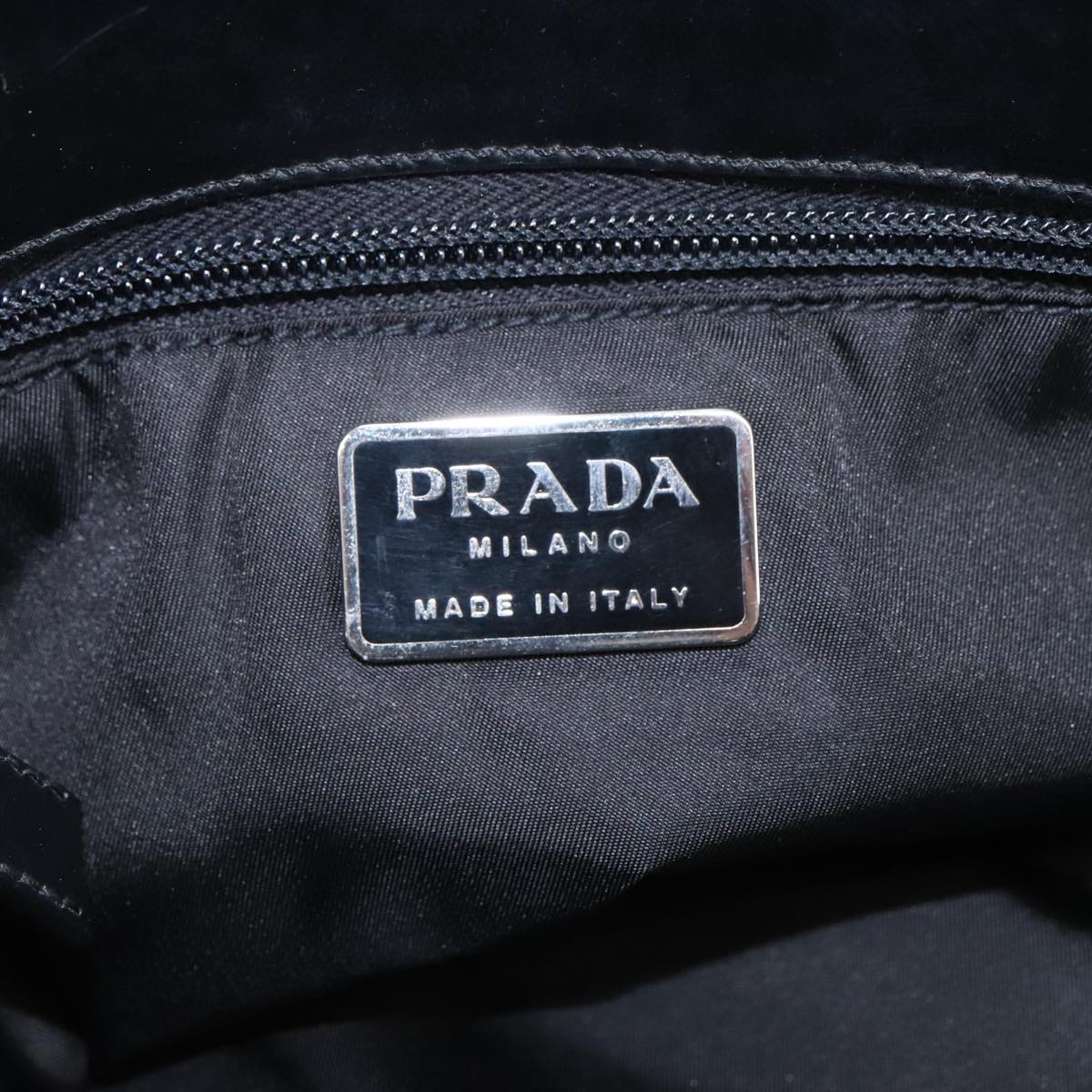 PRADA Tote Bag Nylon Black Silver Auth bs20114