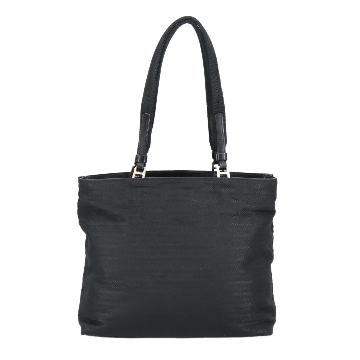 PRADA Tote Bag Nylon Black Silver Auth bs20114