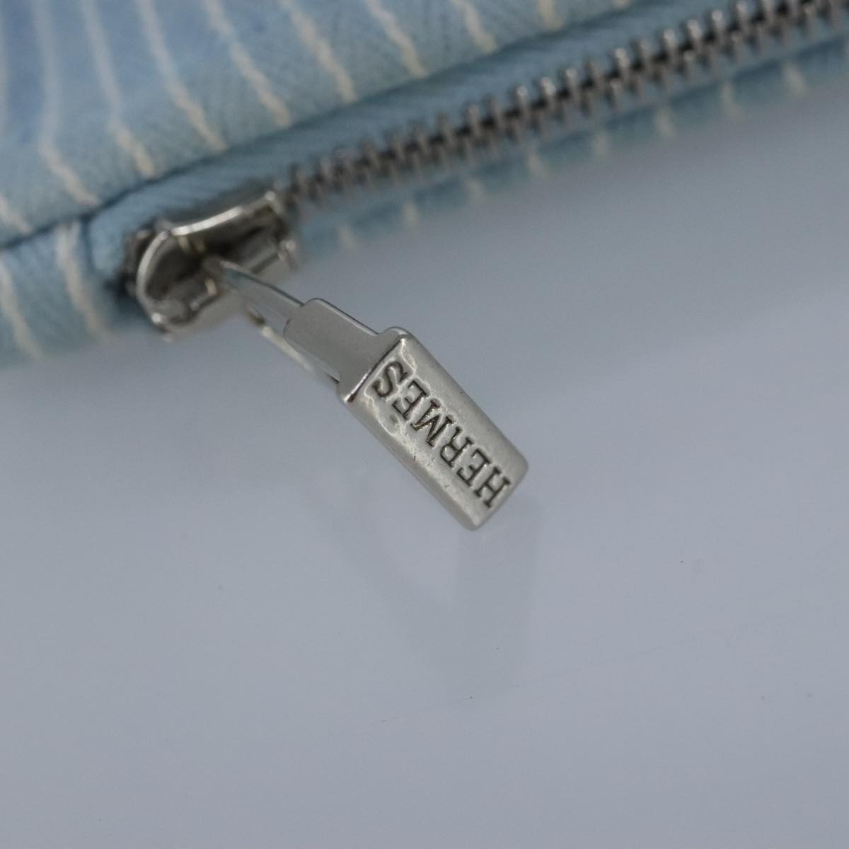 HERMES Clutch Bag Canvas Blue Silver Auth bs20122