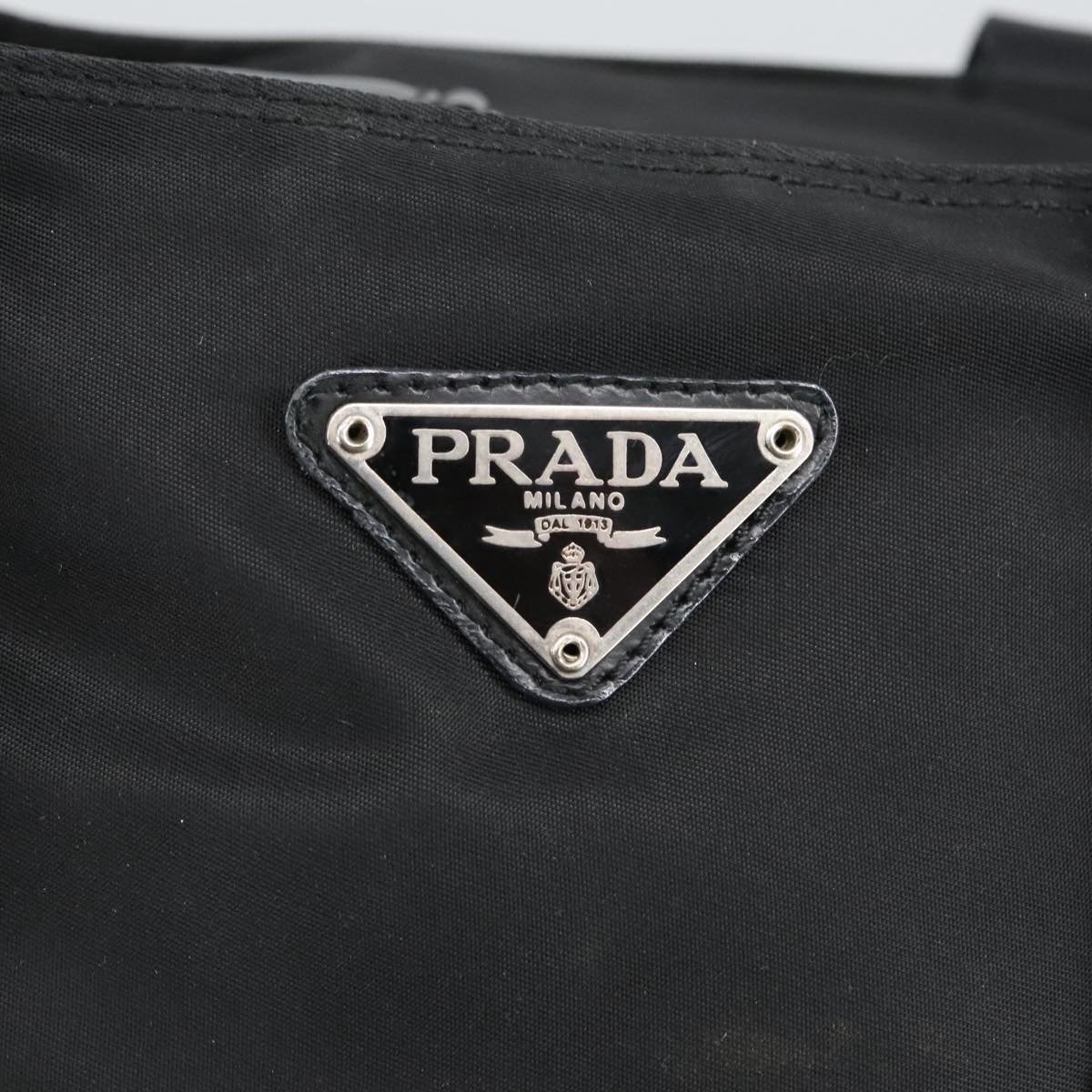 PRADA Tote Bag Nylon Black Silver Auth bs20124