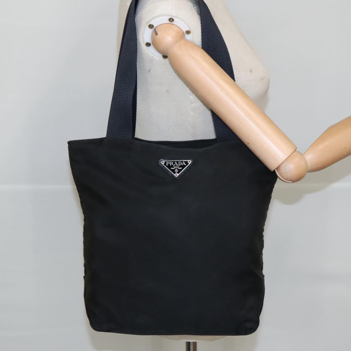 PRADA Tote Bag Nylon Black Silver Auth bs20124