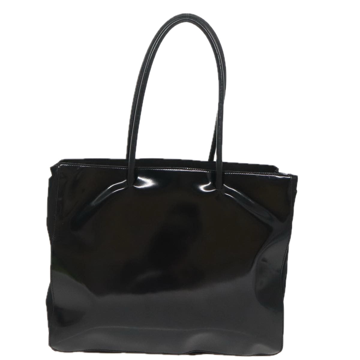 PRADA Tote Bag Patent leather Black Silver Auth bs20127 - 0