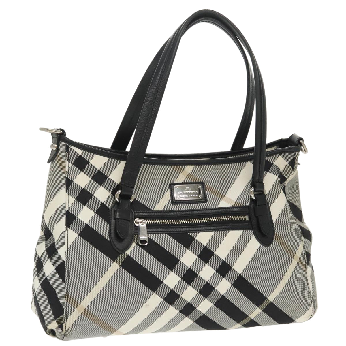 BURBERRY Nova Check Blue Label Tote Bag Canvas Gray Auth bs20129