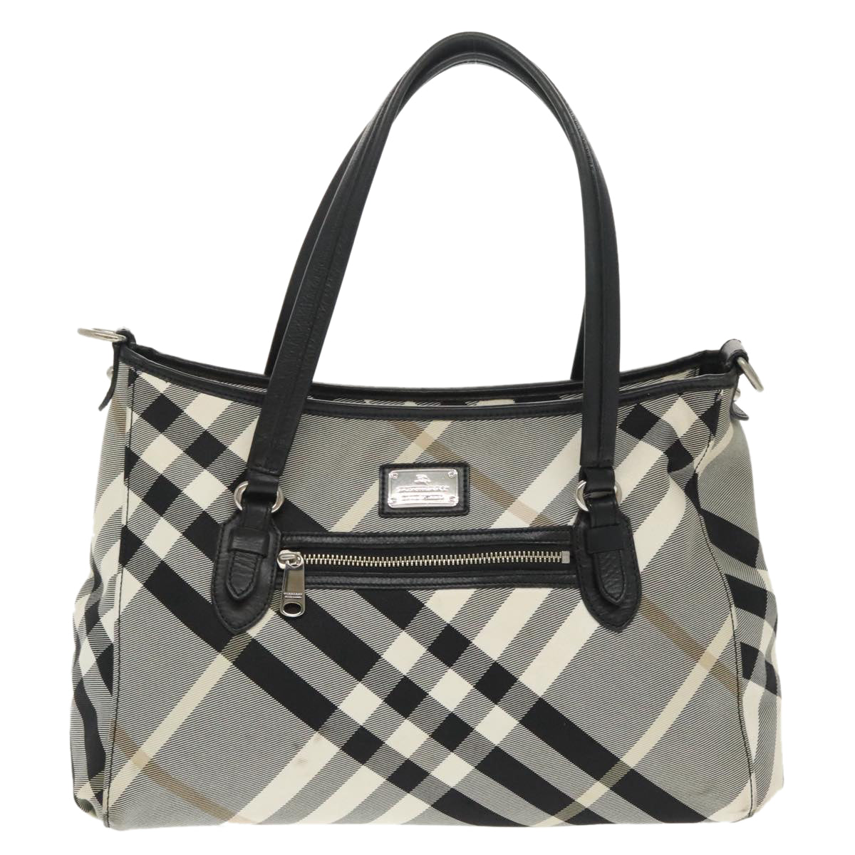 BURBERRY Nova Check Blue Label Tote Bag Canvas Gray Auth bs20129 - 0