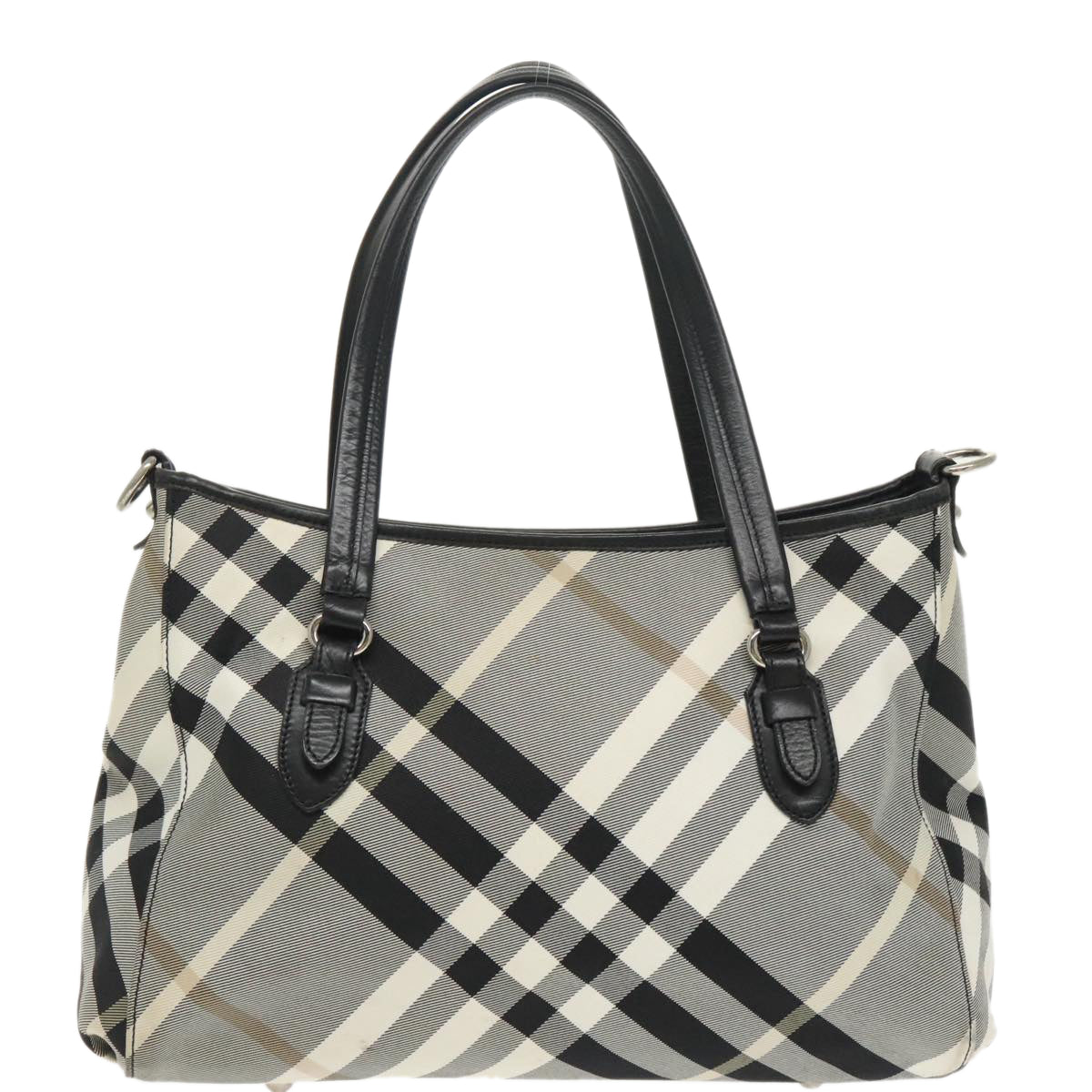 BURBERRY Nova Check Blue Label Tote Bag Canvas Gray Auth bs20129