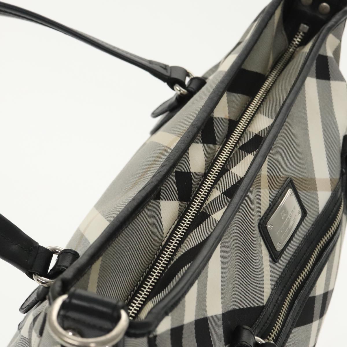 BURBERRY Nova Check Blue Label Tote Bag Canvas Gray Auth bs20129