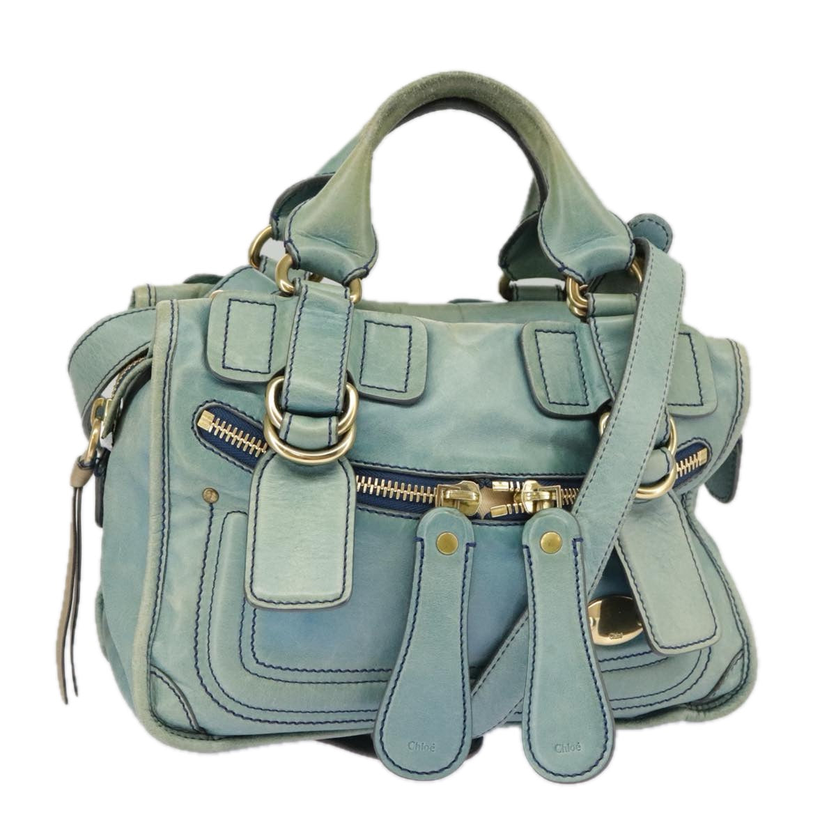 Chloe Hand Bag Leather 2way Blue Gold Auth bs20155