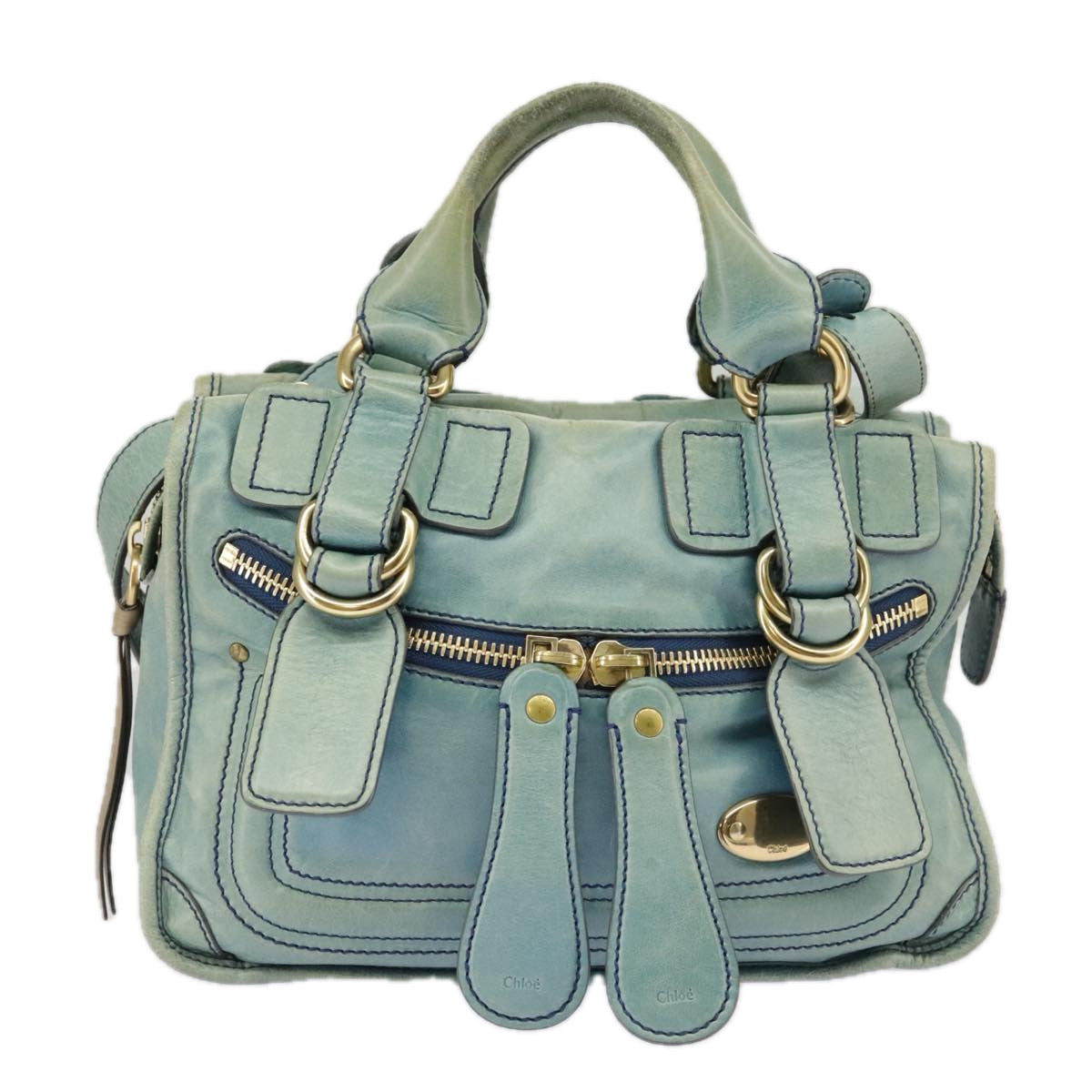 Chloe Hand Bag Leather 2way Blue Gold Auth bs20155 - 0