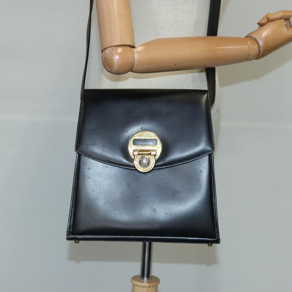 Gianni Versace Shoulder Bag Leather Black Gold Auth bs20156