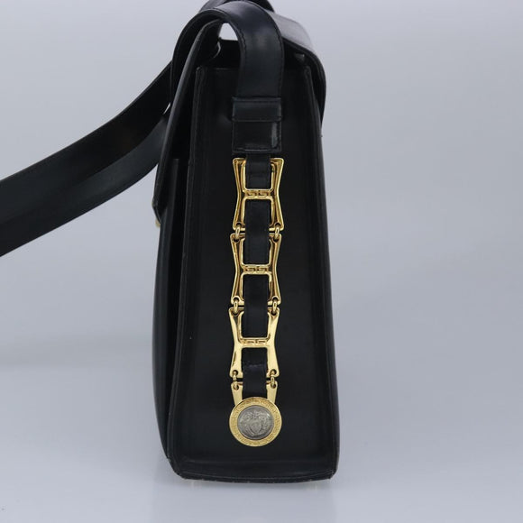 Gianni Versace Shoulder Bag Leather Black Gold Auth bs20156