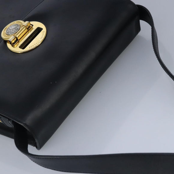 Gianni Versace Shoulder Bag Leather Black Gold Auth bs20156