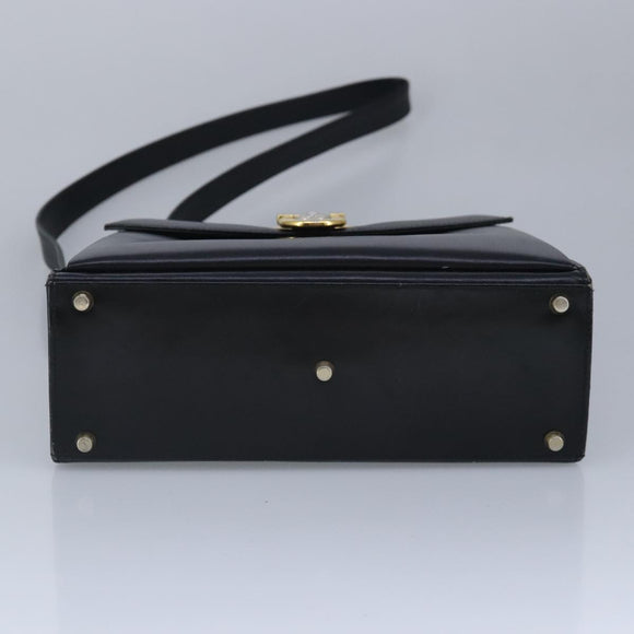 Gianni Versace Shoulder Bag Leather Black Gold Auth bs20156