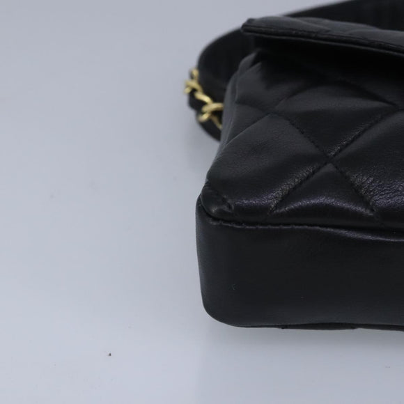 CHANEL Matelasse Chain Waist bag Lamb Skin Black Gold CC Auth bs20175