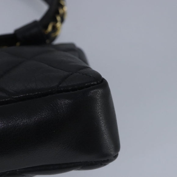 CHANEL Matelasse Chain Waist bag Lamb Skin Black Gold CC Auth bs20175