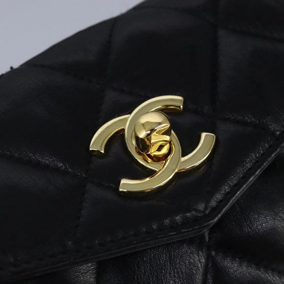 CHANEL Matelasse Chain Waist bag Lamb Skin Black Gold CC Auth bs20175