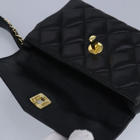 CHANEL Matelasse Chain Waist bag Lamb Skin Black Gold CC Auth bs20175