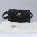 CHANEL Matelasse Chain Waist bag Lamb Skin Black Gold CC Auth bs20175-12