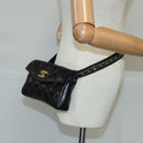 CHANEL Matelasse Chain Waist bag Lamb Skin Black Gold CC Auth bs20175-24