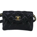 CHANEL Matelasse Chain Waist bag Lamb Skin Black Gold CC Auth bs20175-13