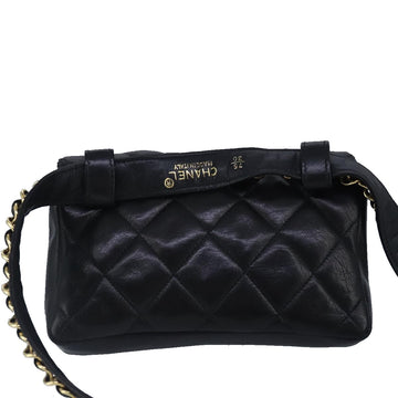 CHANEL Matelasse Chain Waist bag Lamb Skin Black Gold CC Auth bs20175 - 0