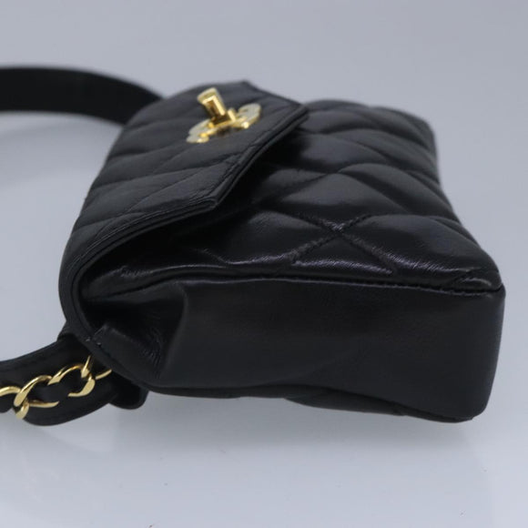 CHANEL Matelasse Chain Waist bag Lamb Skin Black Gold CC Auth bs20175